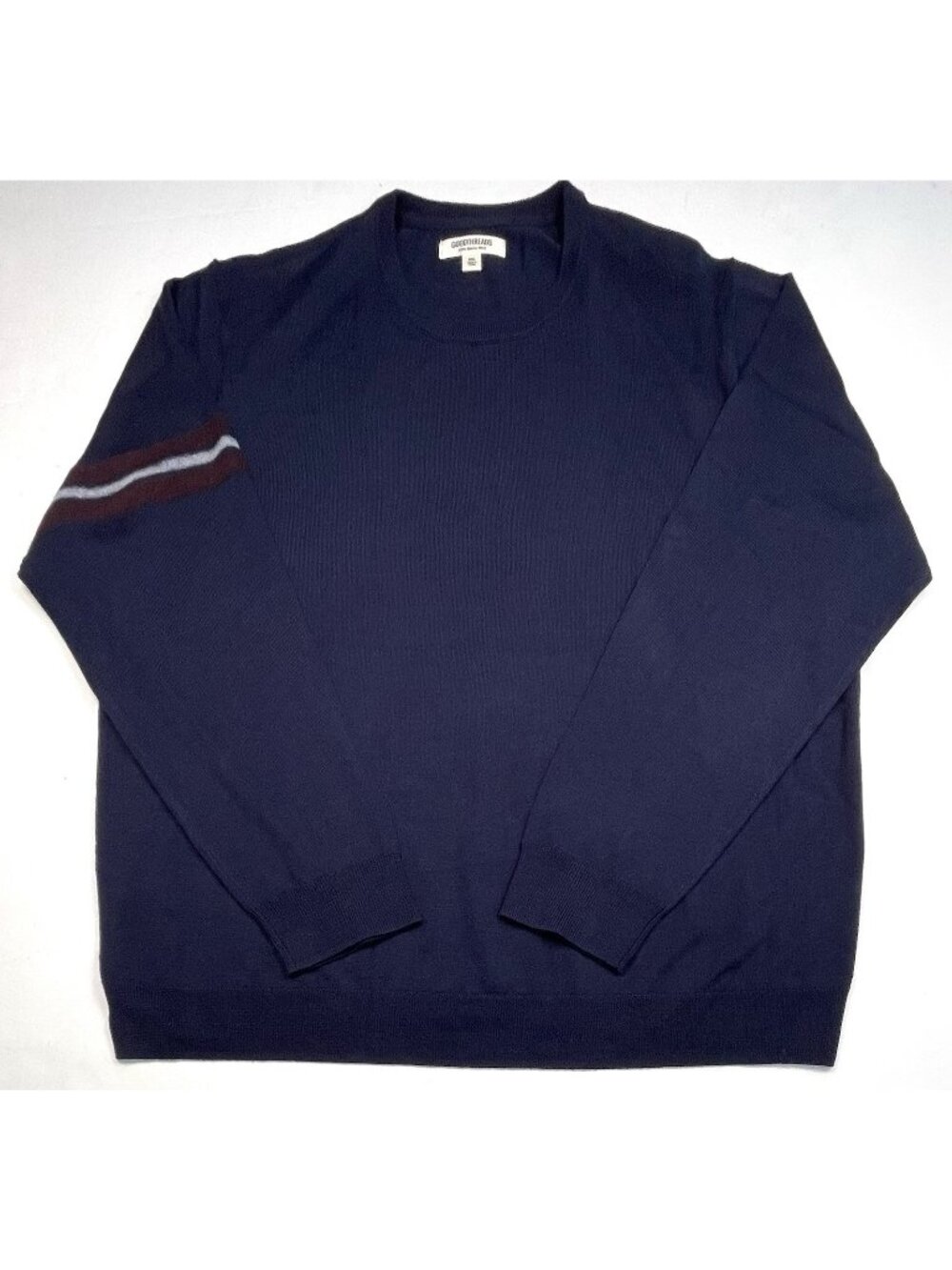 GOODTHREADS Mens XXL 100% Merino Wool Lightweight SWEATER Navy w/ Stripe NWT NEW